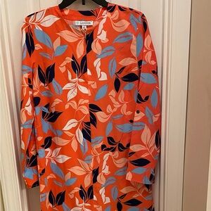 Coolibar Whitney Tunic Dress UPF 50+ Zip Vibrant Leaf Print Tab Sleeve Beach